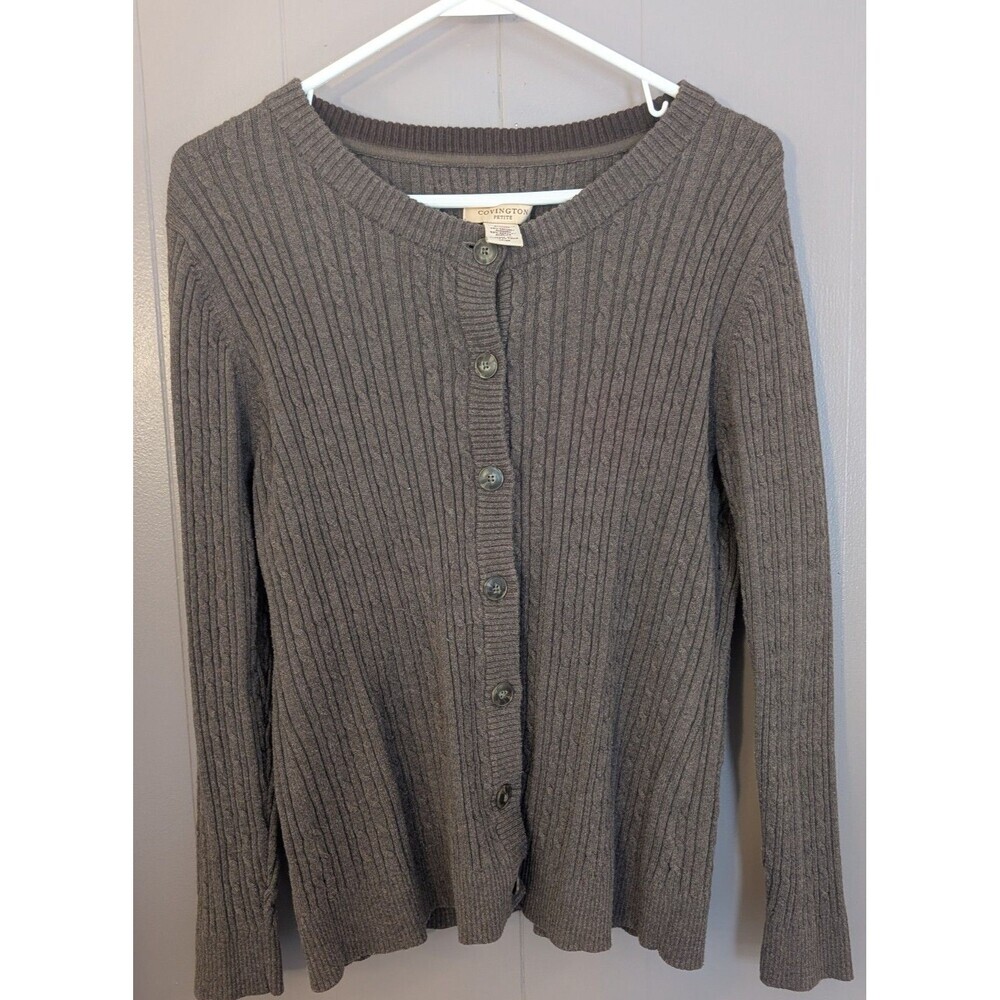 Covington Petite Large Brown Sweater with Buttons Long Sleeve Women's